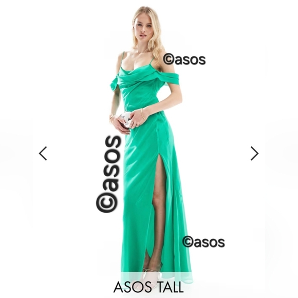 ASOS | Cami Cowl Cold Shoulder Prom Dress in Green sz 6 - Picture 5 of 9